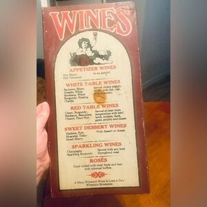 Stars and Stripes Vintage 1950s Wine Menu Board Sign Appetizer White Red Dessert
